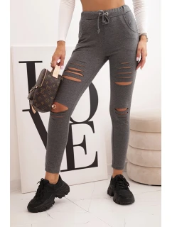 Dámské bavlněné kalhoty s oděvy a gumou v pase grafitové