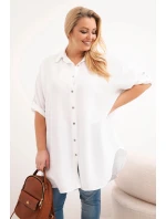 Dámská košile Plus Size z viskózy s delším zadním dílem bílá Dámská košile Plus Size z viskózy s delším zadním dílem bílá