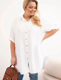 Dámská košile Plus Size z viskózy s delším zadním dílem bílá