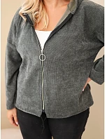Dámská oversized plus size manšestrová mikina s kapucí a zipem khaki Dámská oversized plus size manšestrová mikina s kapucí a zipem khaki