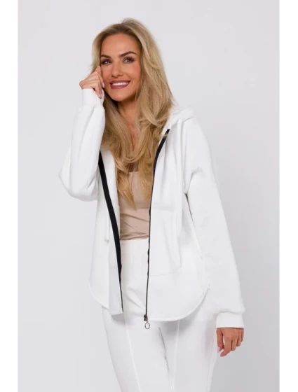 M761 Mikina s kapucí na zip a klokaní kapsou - barva ecru