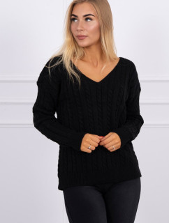 Černý pletený svetr s výstřihem do V