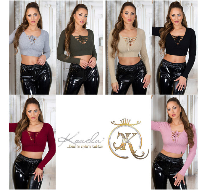 Sexy KouCla crop ribbed jumper with lacing