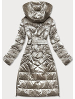 Dlouhá lesklá béžová dámská zimní bunda (775)