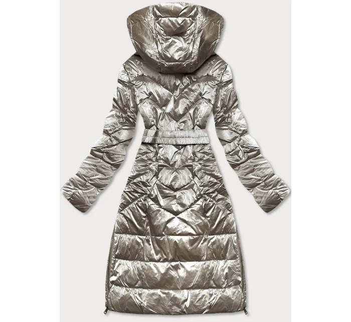 DŁUGA BŁYSZCZĄCA KURTKA ZIMOWA DAMSKA BEŻOWA model 21243596 - WAY MODE