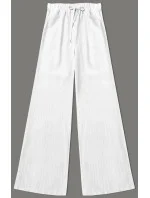 Široké bílé dámské pruhované kalhoty model 20144632 - MADE IN ITALY
