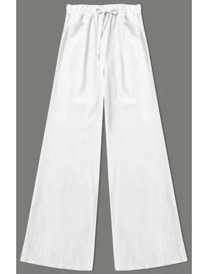 Široké bílé dámské pruhované kalhoty model 20144632 - MADE IN ITALY