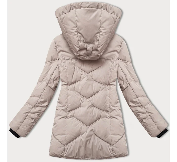 Světle béžová dámská zimní bunda s odepínací kapucí LHD (LHD-24577)