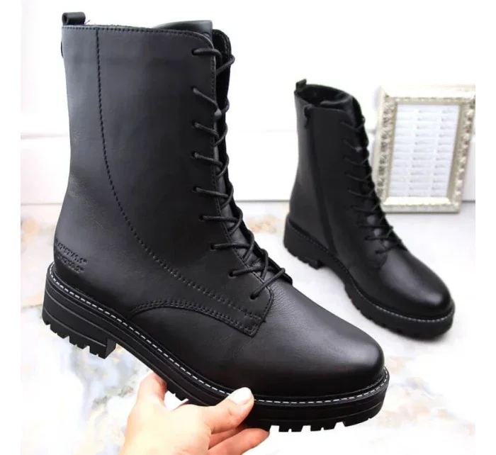 Pohodlné zateplené kožené boty pro ženy Remonte W RKR622 black - Rieker