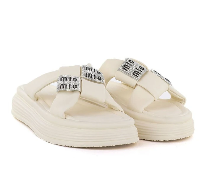 Dámské žabky na platformě se zirkony béžové Potocki 16347