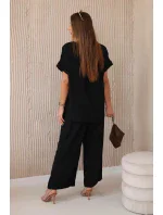 Komplet s náhrdelníkem halenka + kalhoty černý