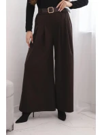 Dámské kalhoty s širokou nohavicí a páskem hnědé Dámské kalhoty s širokou nohavicí a páskem hnědé