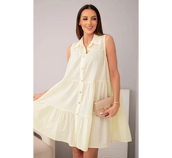 Dámské bavlněné košilové šaty bez rukávů s knoflíky žlutá