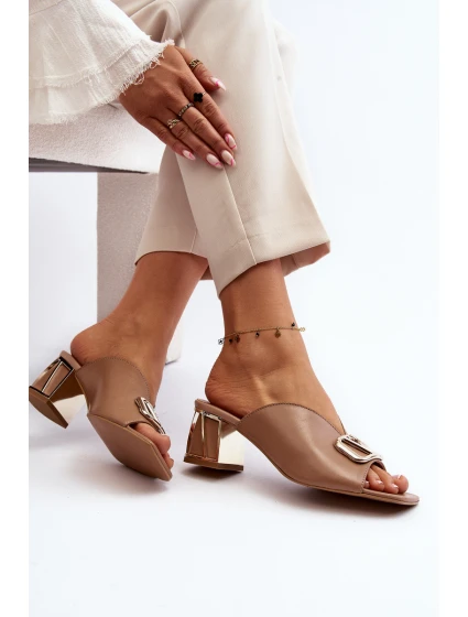 Elegantní Dámské Pantofle Na Podpatku Laura Messi 2771 Beige