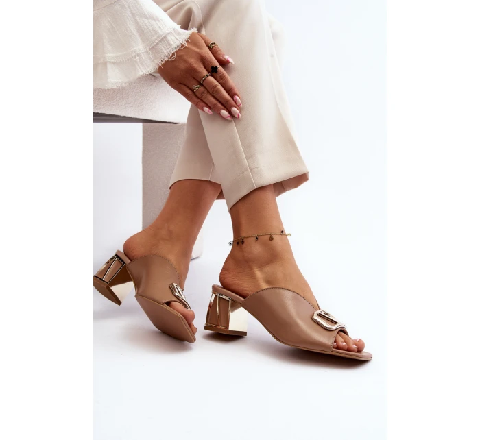 Elegantní Dámské Pantofle Na Podpatku Laura Messi 2771 Beige