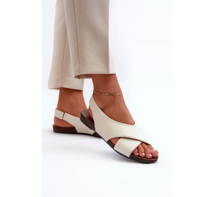 Dámské Kožené Sandály Béžové model 21664492 - Zazoo