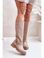 Kožené dámské kozačky nad kolena béžové Lewski 3615