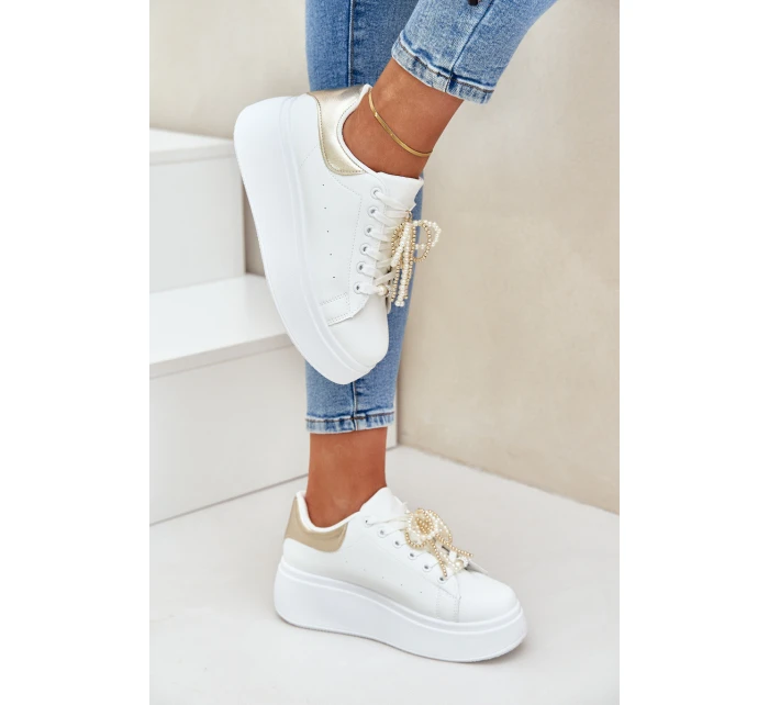 Dámské Tenisky Na Platformě S Ozdobami Bílo-Zlaté Lerissna Dámské Tenisky Na Platformě S Ozdobami Bílo-Zlaté Lerissna