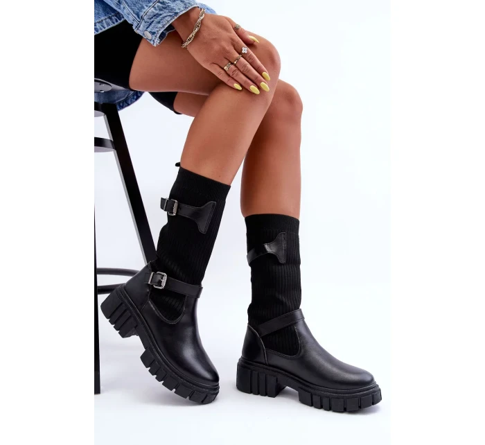 Dámské kotníkové boty s punčochou černé Abroze