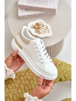 Nízké Dámské Tenisky Na Platformě Z Eko Kůže Bílo-Béžové Nevelena Nízké Dámské Tenisky Na Platformě Z Eko Kůže Bílo-Béžové Nevelena