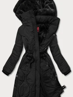 Černá dámská zimní bunda v délce ke kolenům (m-21601)
