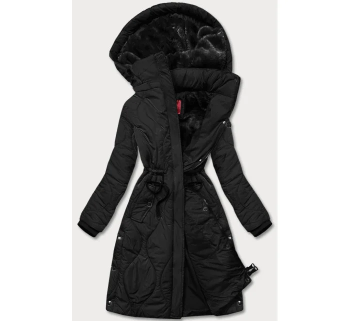 Černá dámská zimní bunda v délce ke kolenům (m-21601)