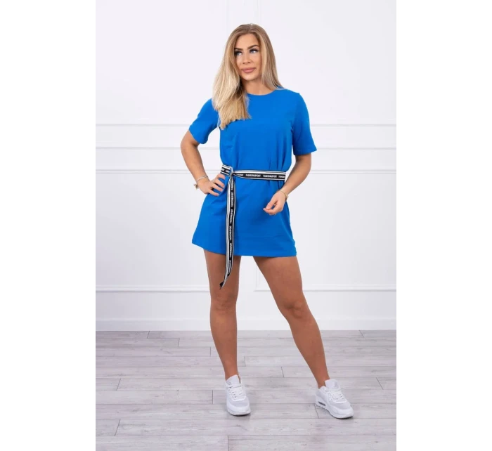 Šaty s ozdobným pruhem chrpově modré barvy Šaty s ozdobným pruhem chrpově modré barvy