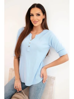 Dámská bavlněná blůza s dlouhým rukávem a knoflíky u výstřihu modrá