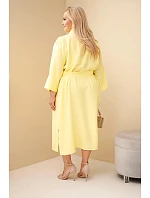 Dámské bavlněné košilové šaty Plus Size s páskem žlutá