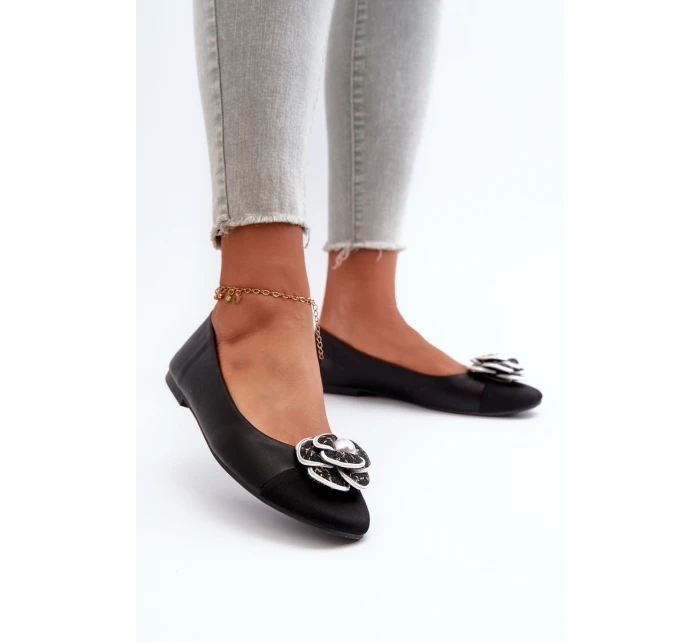 Dámské baleríny z ekologické kůže s ozdobným černé model 21666316 - Boto