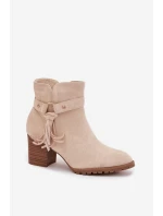 Dámské kotníkové boty na podpatku s třásněmi světle béžové Rosabella Dámské kotníkové boty na podpatku s třásněmi světle béžové Rosabella
