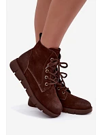Dámské kožené lněné boty model 22539552 hnědé - VINCEZA Dámské kožené lněné boty model 22539552 hnědé - VINCEZA