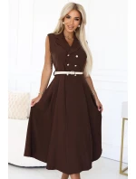model 21232660 Elegantní midi košilka se zlatými knoflíky a páskem CHOCOLATE - numoco basic