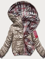 Dámská krátká bunda s ozdobným lemem béžová (B8030-12)