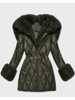 Bunda v khaki barvě s kožešinovou kapucí, která tvoří límec (T3-2635#-22)