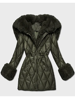 Bunda s kožešinovou kapucí a khaki límcem (T3-2635#-22)