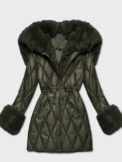 Bunda v khaki barvě s kožešinovou kapucí, model 21757965 - HONEY WINTER