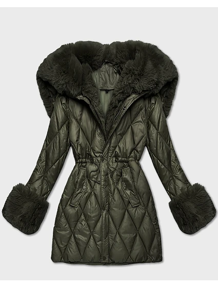 Bunda v khaki barvě s kožešinovou kapucí, model 21757965 - HONEY WINTER Bunda v khaki barvě s kožešinovou kapucí, model 21757965 - HONEY WINTER