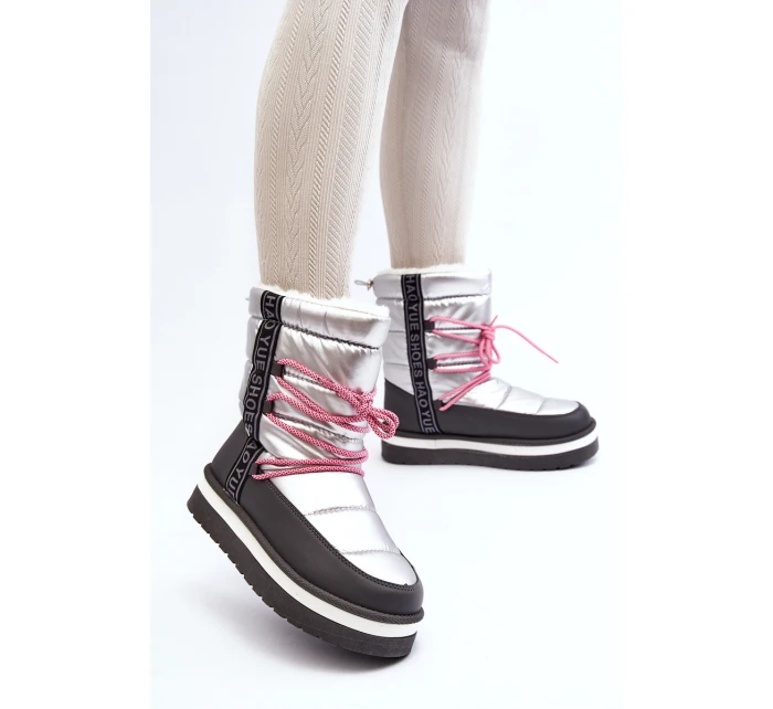 Dámské zimní boty s šněrováním stříbrné model 21644713 - Boto