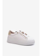 Dámské kožené tenisky na platformě s ozdobnými knoflíčky D&A SN67 Bílé