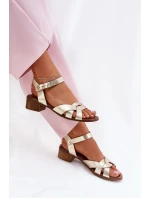 Kožené sandály na podpatku  zlaté model 21694228 - Zazoo