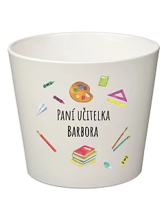 Bílý keramický květináč pro paní učitelku/pana učitele (pomůcky) - velký