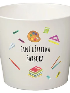 Bílý keramický květináč pro paní učitelku/pana učitele (pomůcky) - velký