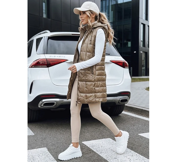 Dámská prošívaná vesta s kapucí TY5258 zlatá - Fashion Street