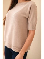 Dámský svetr z viskózy s krátkým rukávem tmavě béžový