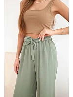Kalhoty se širokým pasem a vázáním v pase světle khaki Kalhoty se širokým pasem a vázáním v pase světle khaki