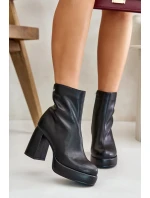 Kotníkové boty na podpatku z přírodní kůže GOE černé