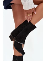 Dámské zateplené kozačky s ohrnovaným svrškem Vinceza – černé