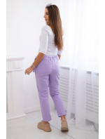 Kalhoty zavazované s asymetrickým předním dílem světle fialová