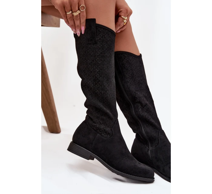 Dámské Kozačky Síťované Na Ploché Podpatky S   Černé model 21713644 - S.Barski